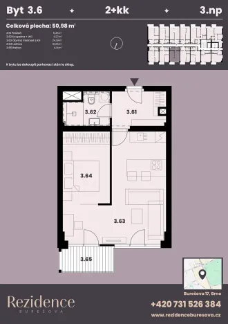 Prodej bytu 2+kk, Brno, Burešova, 51 m2