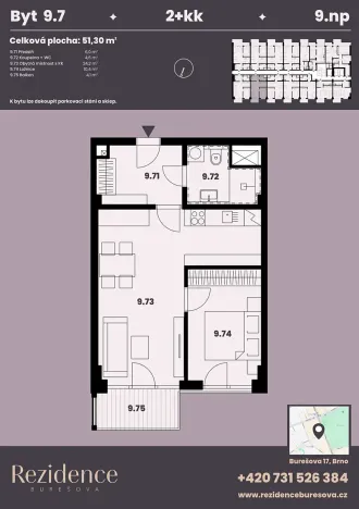 Prodej bytu 2+kk, Brno, Burešova, 51 m2