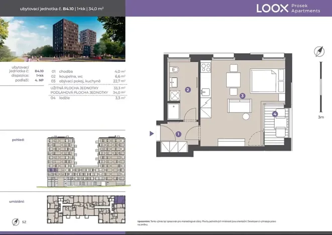 Pronájem bytu 1+kk, Praha - Prosek, Litoměřická, 33 m2
