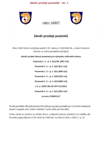 Prodej pozemku pro bydlení, Záříčí, 932 m2