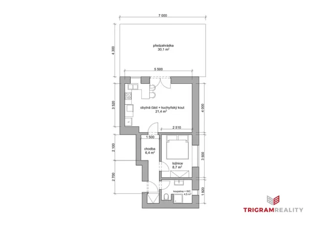 Pronájem bytu 2+kk, Hradec Králové - Roudnička, Roudničská, 41 m2