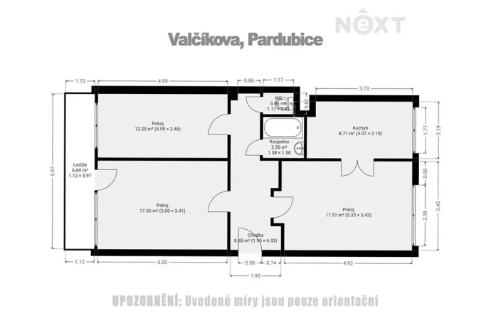 Pronájem bytu 3+1, Pardubice, Valčíkova, 70 m2