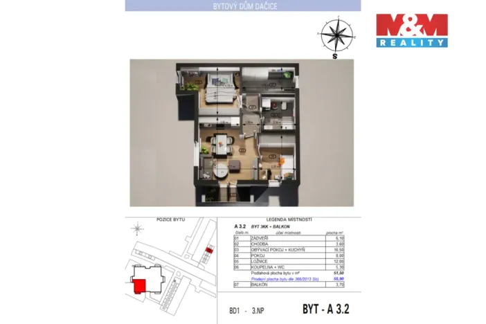 Prodej bytu 3+kk, Dačice - Dačice V, U Stadionu, 55 m2