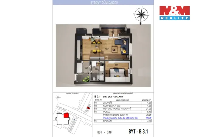 Prodej bytu 2+kk, Dačice - Dačice V, U Stadionu, 40 m2