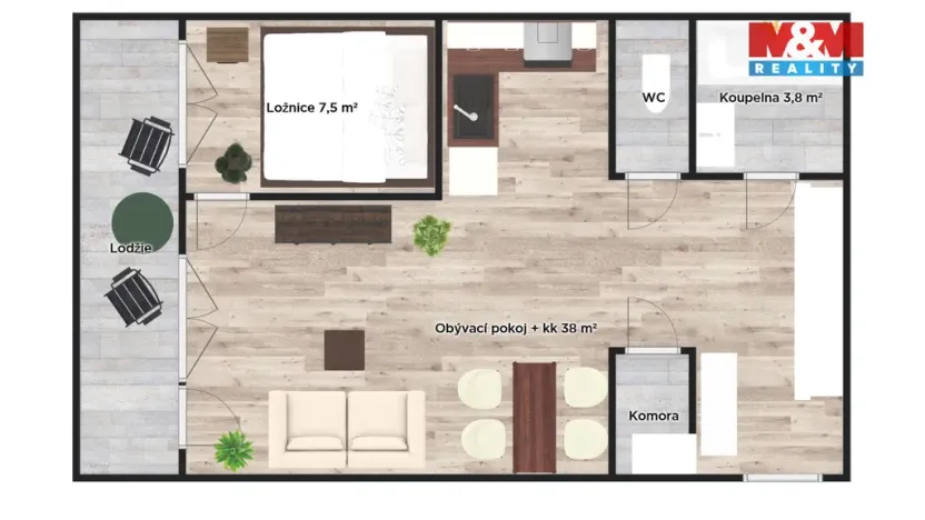 Pronájem bytu 2+kk, Praha - Modřany, Krouzova, 53 m2
