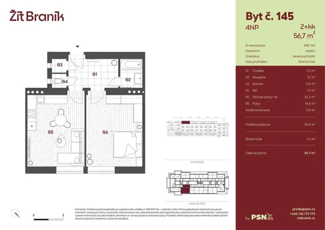 Prodej bytu 2+kk, Praha - Braník, Ke Krči, 53 m2