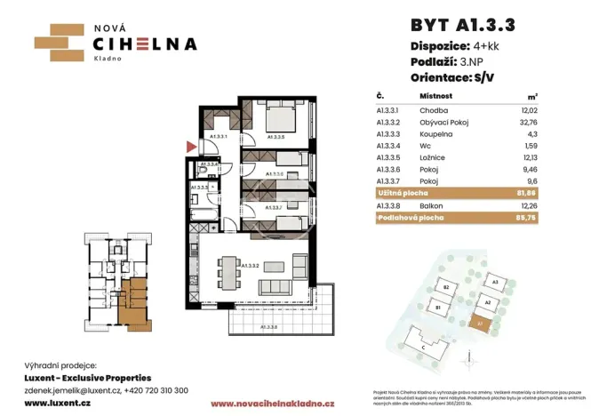 Prodej bytu 4+kk, Kladno, 82 m2