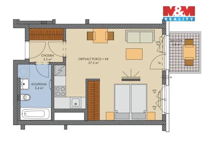 Prodej bytu 1+kk, Kralupy nad Vltavou, Nádražní, 42 m2