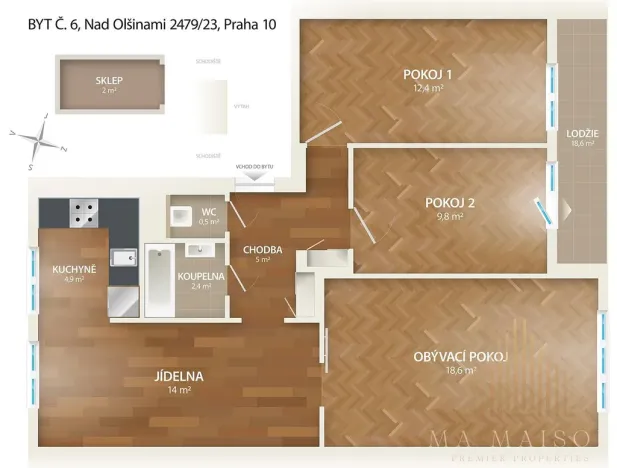 Pronájem bytu 4+kk, Praha - Vinohrady, Nad olšinami, 70 m2