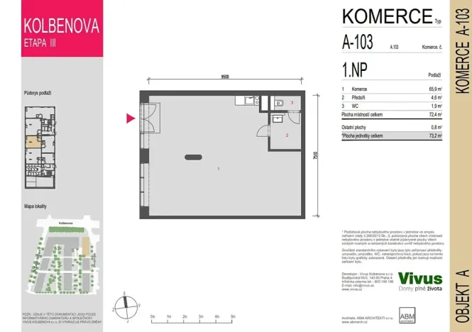 Prodej obchodního prostoru, Praha - Vysočany, Smržových, 73 m2