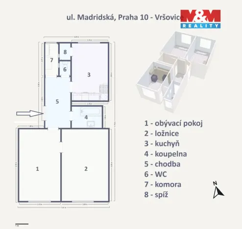Prodej bytu 2+1, Praha - Vršovice, Madridská, 62 m2