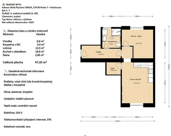 Pronájem bytu 2+kk, Praha - Holešovice, Malá Plynární, 47 m2