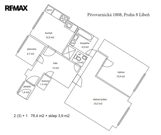 Pronájem bytu 3+1, Praha - Libeň, Pivovarnická, 78 m2