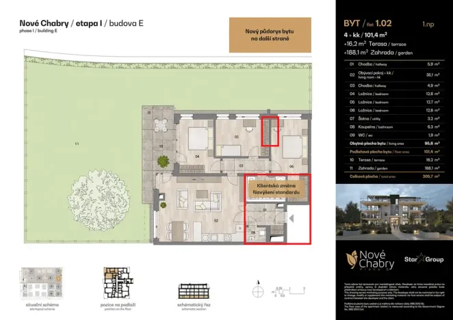 Prodej bytu 4+kk, Praha - Dolní Chabry, Kadaňská, 101 m2