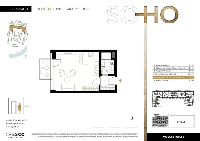 Prodej bytu 1+kk, Praha - Holešovice, V háji, 37 m2