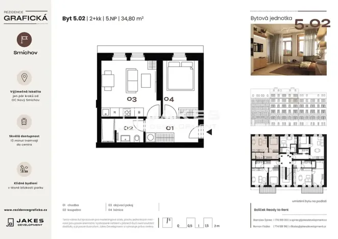 Prodej bytu 2+kk, Praha - Smíchov, Grafická, 35 m2