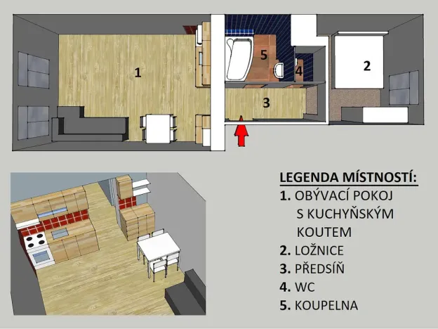 Pronájem bytu 2+kk, České Budějovice - České Budějovice 7, Heydukova, 43 m2