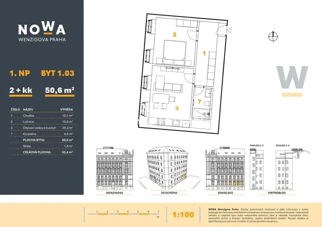 Prodej bytu 2+kk, Praha - Nové Město, Wenzigova, 51 m2