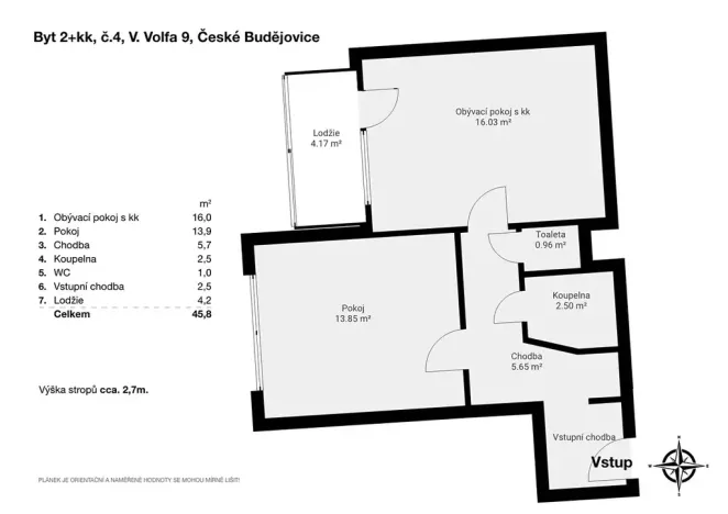 Pronájem bytu 2+kk, České Budějovice, V. Volfa, 44 m2