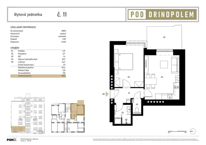 Prodej bytu 2+kk, Praha - Břevnov, Pod Drinopolem, 44 m2