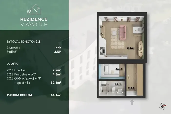 Prodej bytu 1+kk, Praha - Bohnice, V Zámcích, 44 m2