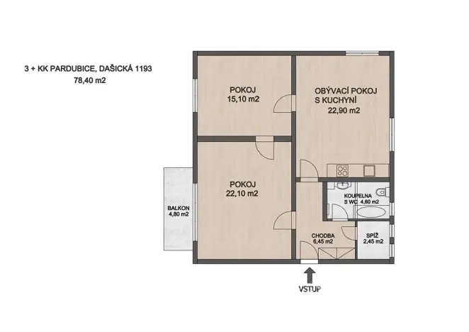 Pronájem bytu 3+kk, Pardubice, Ke Kamenci, 79 m2