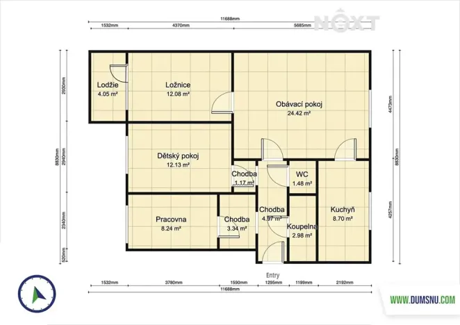 Prodej bytu 4+1, Vápenná, 83 m2