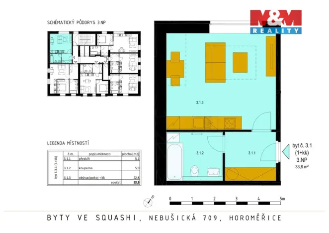Pronájem bytu 1+kk, Horoměřice, Nebušická, 32 m2