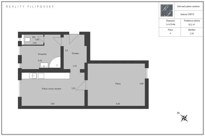 Prodej bytu 1+1, Ústí nad Labem, Sadová, 52 m2