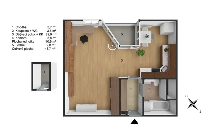 Prodej bytu 1+kk, Praha - Troja, Hnězdenská, 41 m2