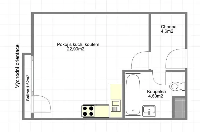 Pronájem bytu 1+kk, Praha - Malešice, Počernická, 34 m2