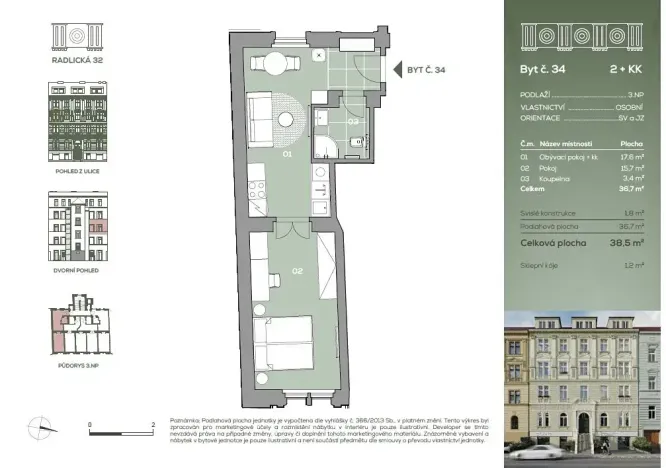 Prodej bytu 2+kk, Praha - Smíchov, Radlická, 37 m2