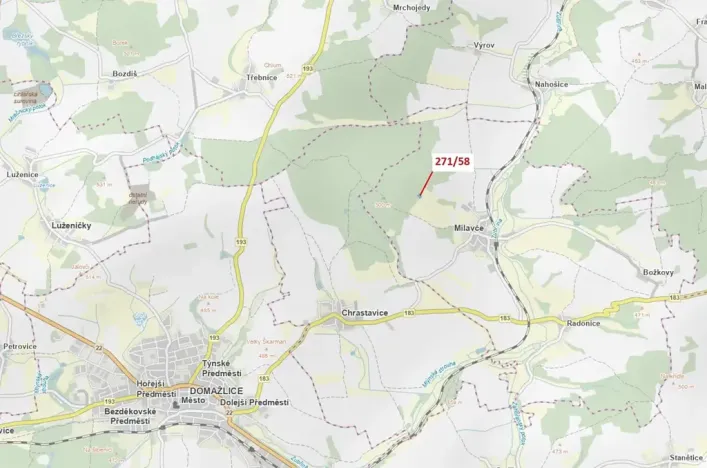 Dražba lesa, Milavče, 2102 m2