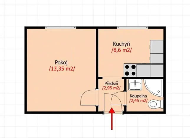 Pronájem bytu 1+1, Chvaletice, Obránců míru, 29 m2