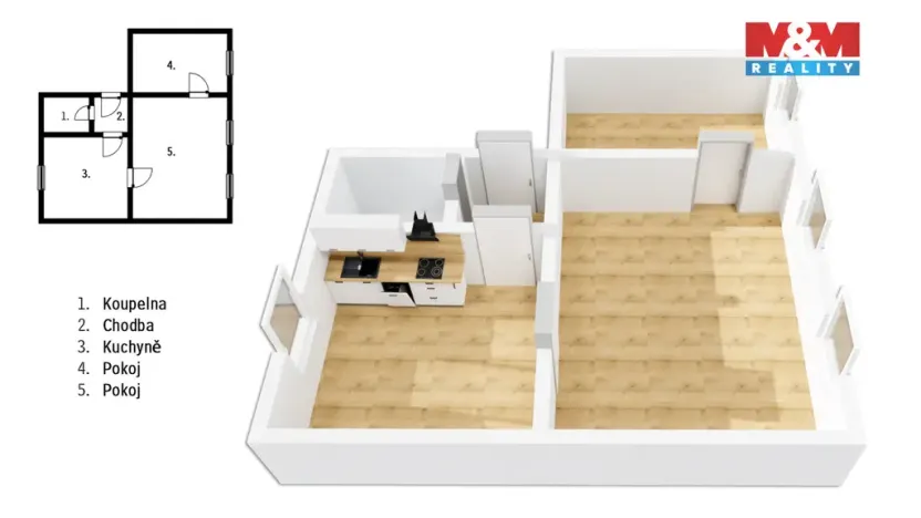 Pronájem bytu 2+1, Úpice, Spojenců, 50 m2