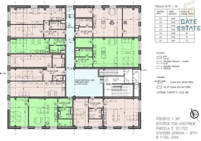 Pronájem bytu 2+kk, Bystřice pod Hostýnem, Sídliště, 74 m2