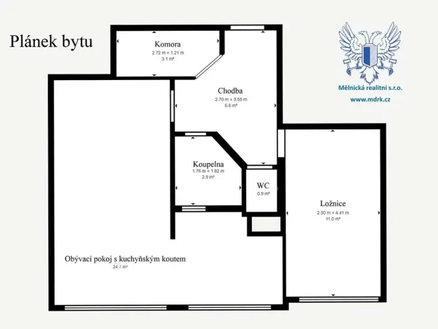 Prodej bytu 2+kk, Mělník, Slovany, 49 m2