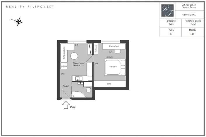 Prodej bytu 1+1, Ústí nad Labem, Šípková, 34 m2