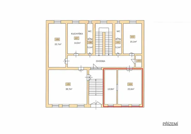 Pronájem kanceláře, Hradec Králové, Československé armády, 36 m2