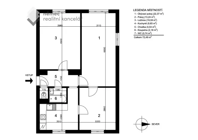Prodej bytu 3+1, Praha - Hloubětín, Poděbradská, 72 m2
