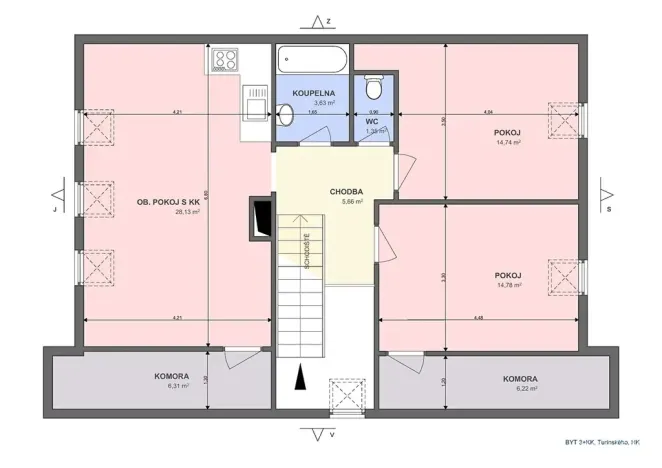 Pronájem bytu 3+kk, Hradec Králové, Turinského, 78 m2