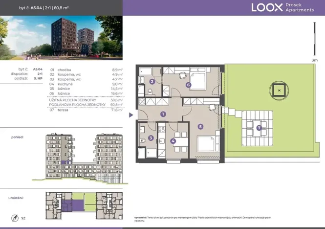 Pronájem bytu 2+1, Praha - Prosek, Litoměřická, 59 m2