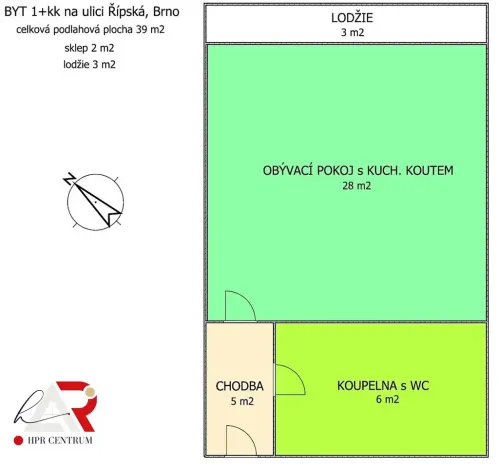 Prodej bytu 1+kk, Brno, Řípská, 44 m2