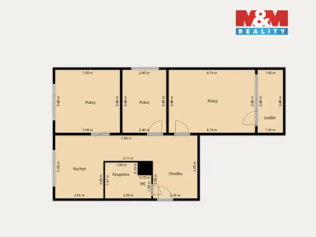Prodej bytu 3+1, Cheb, Lomená, 60 m2