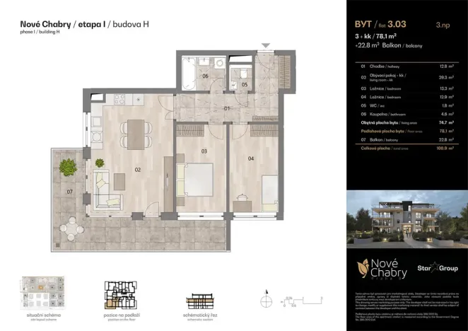 Prodej bytu 3+kk, Praha - Dolní Chabry, Tušimická, 78 m2