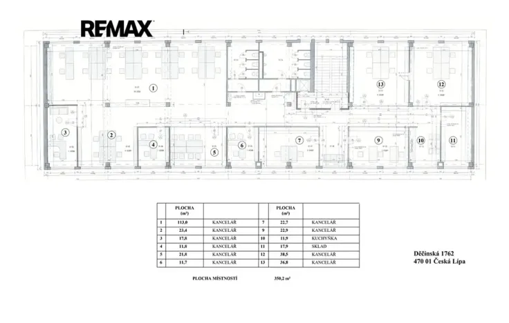 Pronájem kanceláře, Česká Lípa, Děčínská, 350 m2