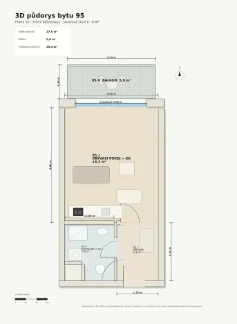 Prodej bytu 1+kk, Praha - Horní Měcholupy, Mantovská, 28 m2