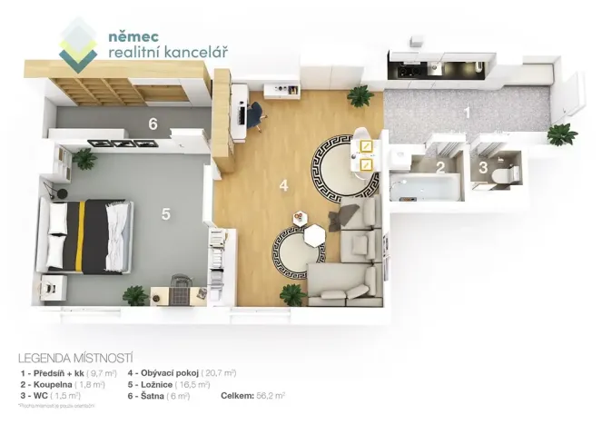 Pronájem bytu 2+kk, Praha - Vysočany, Mlékárenská, 56 m2