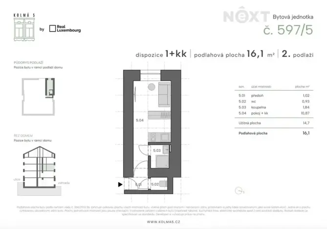 Prodej bytu 1+kk, Praha - Vysočany, Kolmá, 16 m2