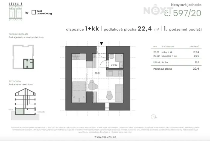 Prodej bytu 1+kk, Praha - Vysočany, Kolmá, 23 m2